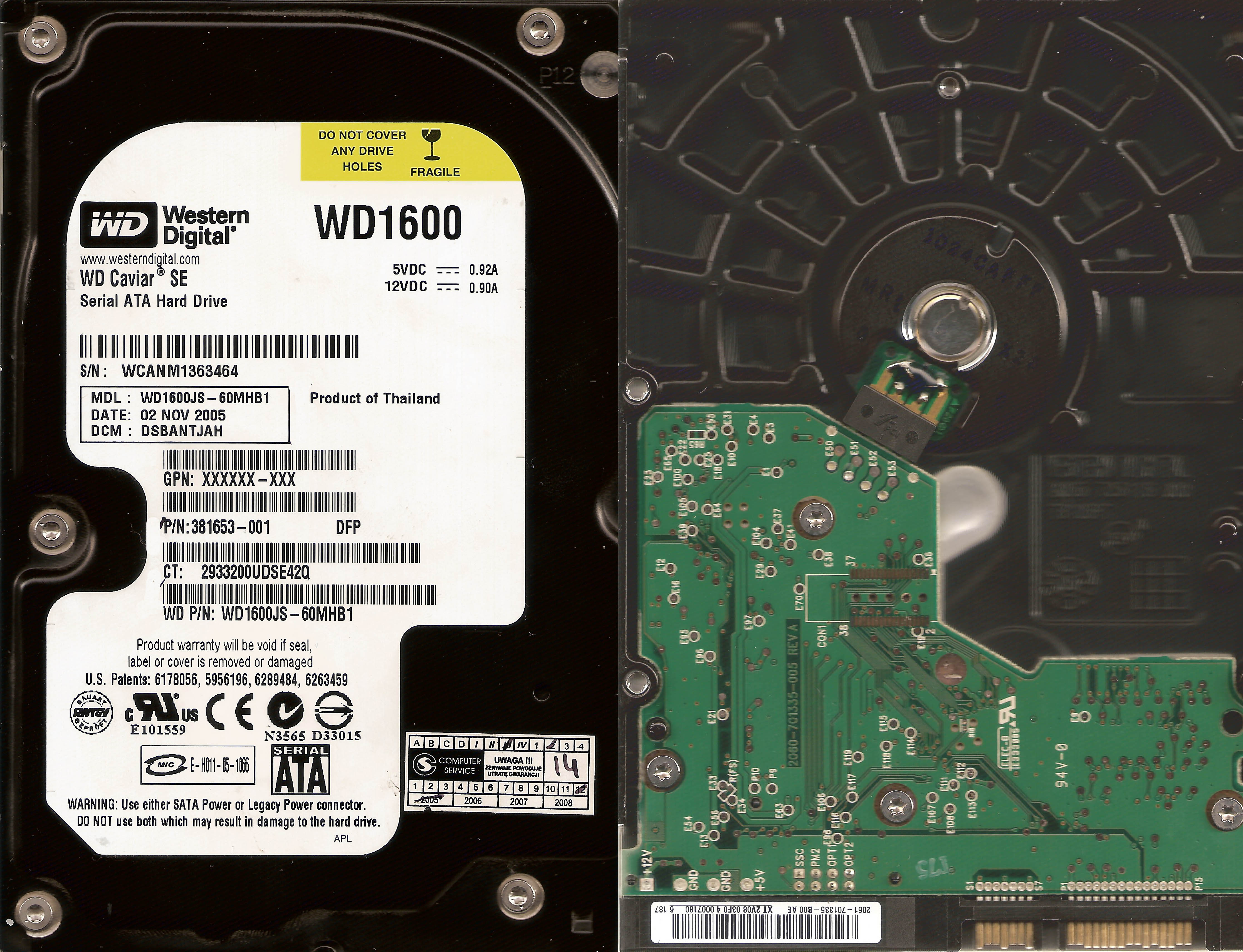 Contrôleur PCB Pour Disque Dur WD1600JS-60MHB5 - 2060-701335-005 - Occasion