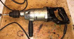 Vintage Celma PRCb Drill Old Celma PRCb single-speed drill on a wooden table.