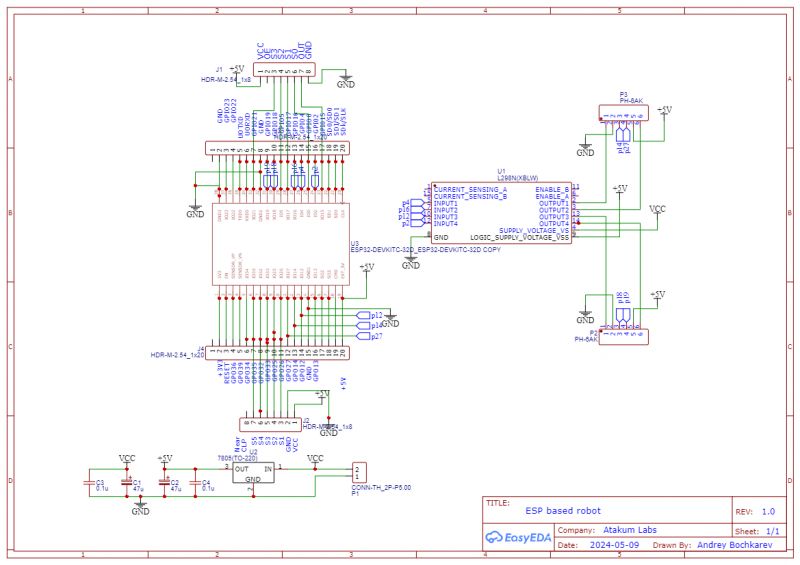 Electrical schematic of a robot based on ESP32.