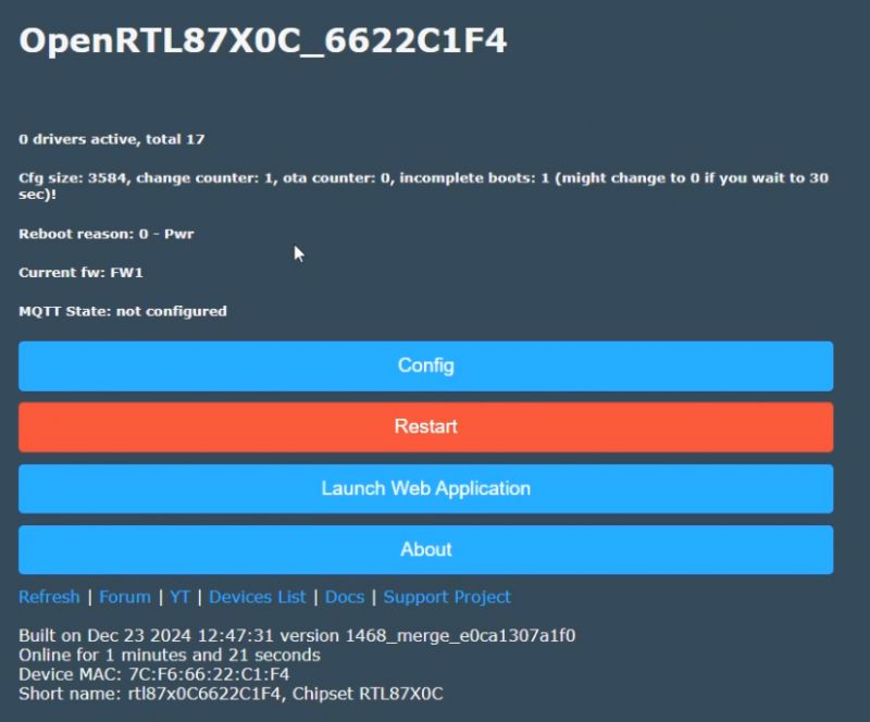 OpenRTL87X0C User Interface OpenRTL87X0C configuration interface