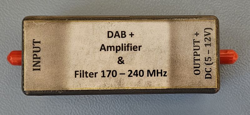 DAB+ Amplifier with Filter DAB+ amplifier with 170-240 MHz filter in casing.