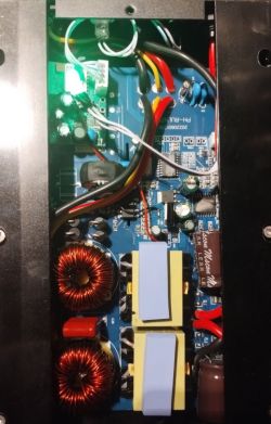Inside of a Solar Micro Inverter Inside view of a solar micro inverter with electronic components.