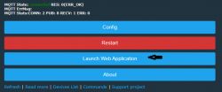 User interface of a web application with buttons: Config, Restart, Launch Web Application, About.