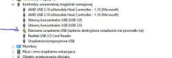 Zrzut ekranu Menedżera urządzeń z nieznanym urządzeniem USB.
