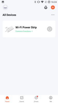 Mobile app with All Devices section featuring a Wi-Fi power strip.