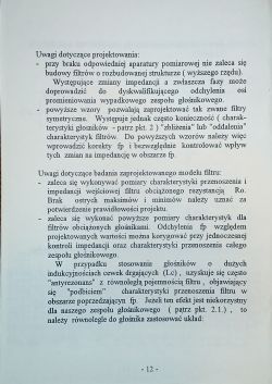 Strona broszury z uwagami dotyczącymi projektowania i badania filtrów audio
