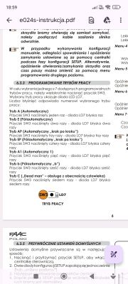 Fragment instrukcji programowania trybów pracy bramy.