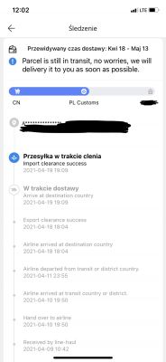 Shipment from Aliexpress shipping status