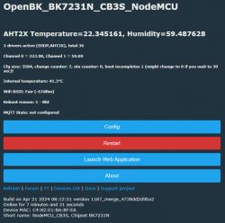 NodeMCU Module Configuration with AHT2X Sensor Data NodeMCU module configuration homepage with temperature and humidity data from AHT2X sensor