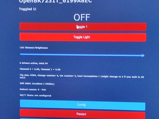 OpenBeken Interface for LED Lighting Control OpenBeken user interface with settings on screen.