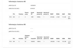 Zrzut ekranu z informacjami o sygnale komórek 4G i 5G, pokazujący parametry takie jak RSRP, RSRQ, SINR, i RSSI.