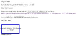 OTA interface with selected OpenBL602_1.18.209_OTA.bin.xz.ota file
