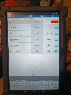 Ekran diagnostyczny pokazujący parametry silnika dla Seata Leona 1.9 TDI ASV.