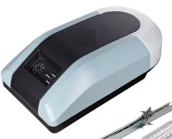 Garage door opener with a rail section visible in the lower right corner