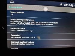 Ekran ustawień systemowych Androida pokazujący wersję 13 i szczegóły kompilacji