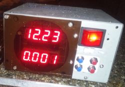 Front panel of battery charger with dual LED displays and control buttons