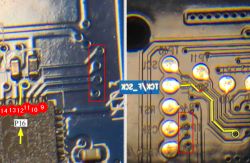 Close-up image of circuit boards showing PIN 12 and TCK/F_SCK connections.