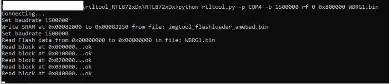 Console reading flash data using rtltool.