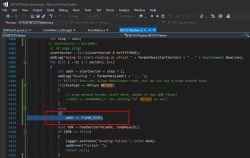 C# code in Visual Studio with highlighted line Screenshot from Visual Studio showing C# source code, with the line addr + FLASH_SIZE; highlighted.