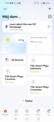Home app screen with three smart plugs offline.