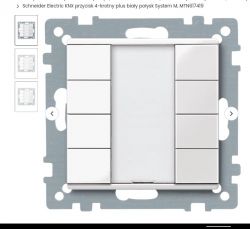Schneider Electric 4-krotny przycisk KNX, biały, System M, z dwoma rzędami przycisków i centralnym polem.