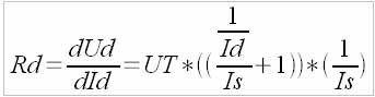 Calculating dynamic resistance using voltage and current values (U1, I1; U2, I2; U3, I3)
