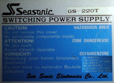 Seasonic model: GS-220T - zasilacz AT naprawa... Seasonic model: GS-220T - zasilacz AT naprawa...