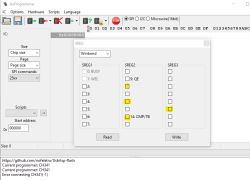 AsProgrammer window with SREG settings for a Winbond chip displayed