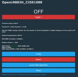 OpenLN882H_C25E1088 controller screen showing an off state and various technical parameters.