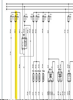 Fragment schematu elektrycznego z zaznaczonym na żółto przewodem oraz widocznym przekaźnikiem K46.