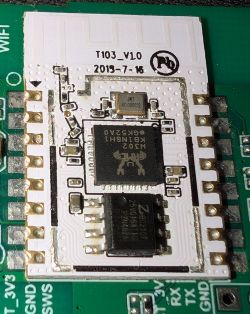 Electronic Module T103_V1.0 on PCB Close-up of an electronic module labeled T103_V1.0 with visible components on a PCB.