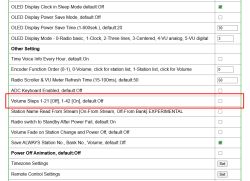 Radio settings screenshot with “Volume Steps 1-21/1-42” option highlighted by a red box
