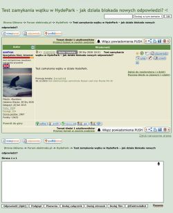 Zrzut ekranu z forum Elektroda.pl w dziale HydePark, test zamykania wątku.