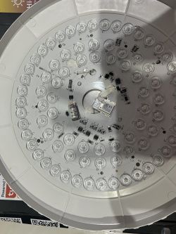 Interior of LSC RGBCW Smart Ceiling Lamp Interior of a smart ceiling lamp with visible LEDs and electronics.