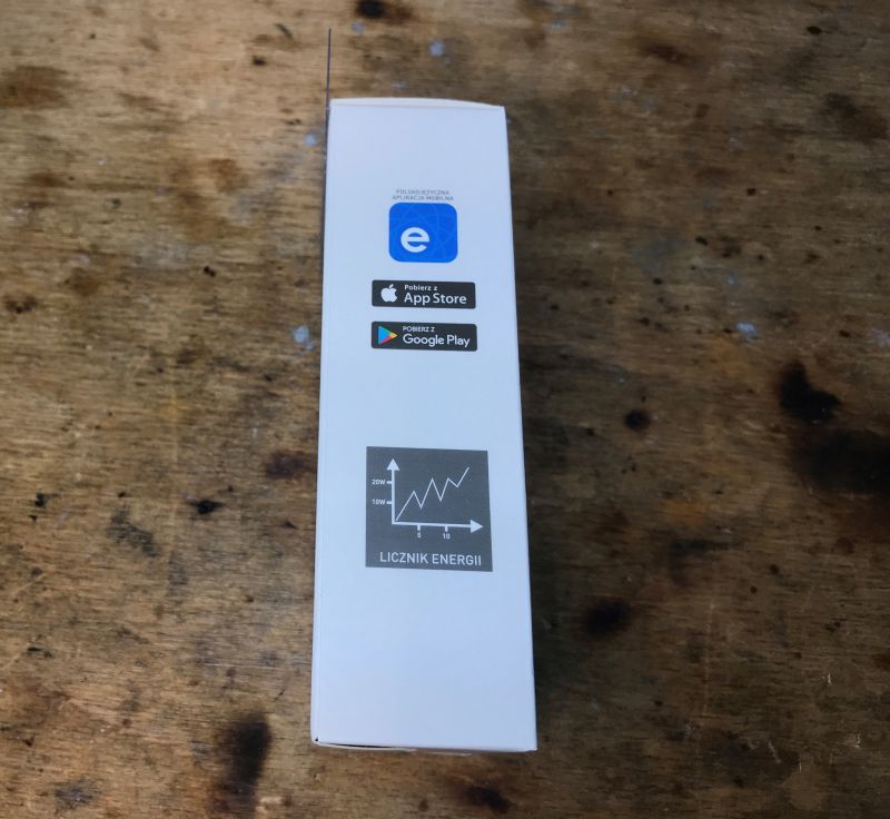 elHome WS-04H1 Packaging Side of the elHome WS-04H1 packaging with eWeLink app logo and App Store and Google Play icons.
