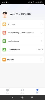 Guest user profile screen in a mobile app showing settings options