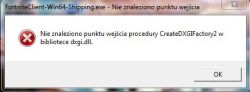 Nie znaleziono punktu wejścia procedury createdxgifactory2