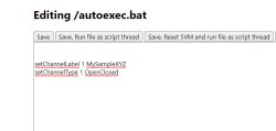 Screenshot of editing /autoexec.bat file with commands setChannelLabel and setChannelType.
