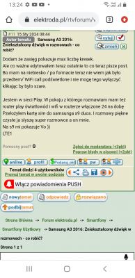 Zrzut ekranu forum dyskusyjnego o problemach z dźwiękiem na Samsung A3 2016.