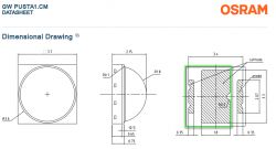 Diagram wymiarowy diody LED Osram OSCONIQ z zaznaczoną obudową.