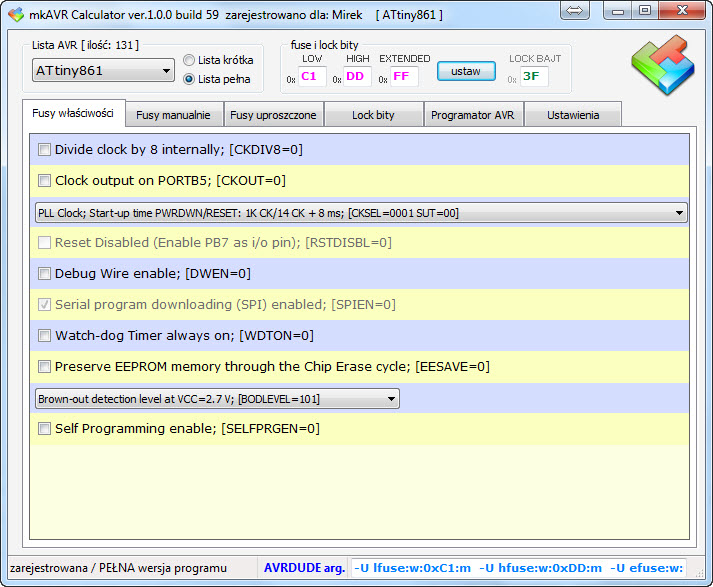 Attiny861A - Programowanie układu z użyciem programatora USB-ASP