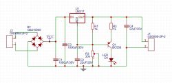 Schemat obwodu elektronicznego z komponentami i oznaczeniami.
