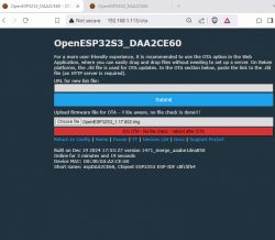 Screenshot of the OpenESP32S3_DAA2CE60 webpage for OTA updates.