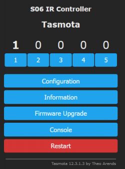 User Interface of Tasmota S06 IR Controller User interface of S06 IR Controller in Tasmota
