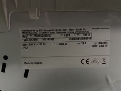 Tabliczka znamionowa pralki Siemens z danymi modelu i parametrami elektrycznymi