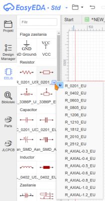 Easy EDA jak zmienić biblioteki z technologii SMD na "normalną