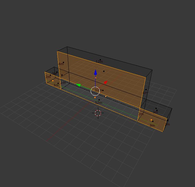 3D model of a rectangular holder with dimensions marked in Blender viewport