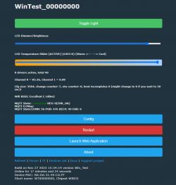 Screenshot of the WinTest_00000000 software interface showing buttons and sliders for light management.