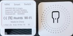 The image shows a smart Wi-Fi switch with labels and technical specifications.