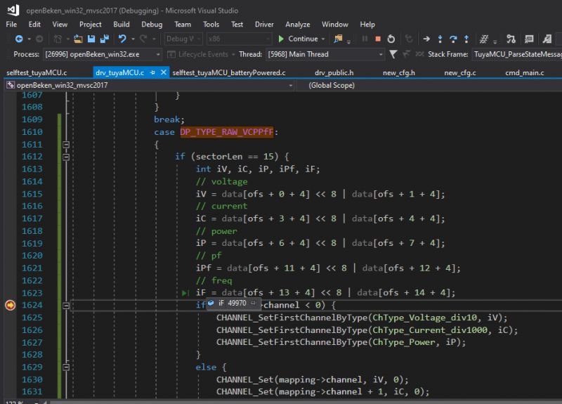 Screenshot of Visual Studio editor with an open C source code file.